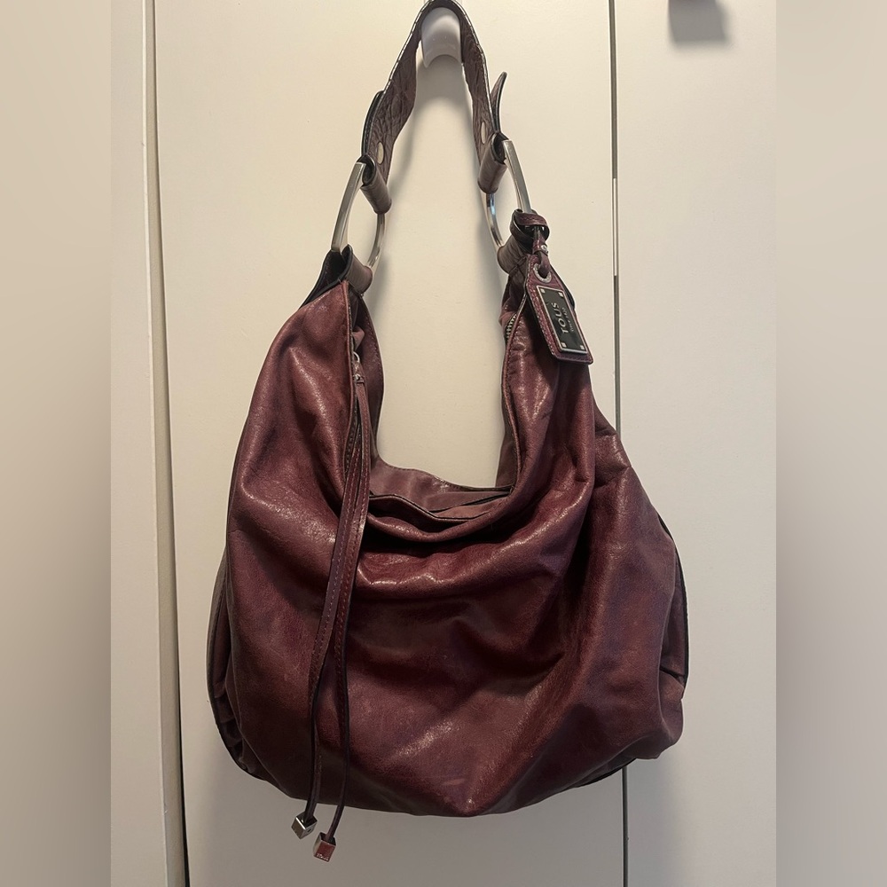 Tous Square Elegant Burgundy Leather Hobo Bag